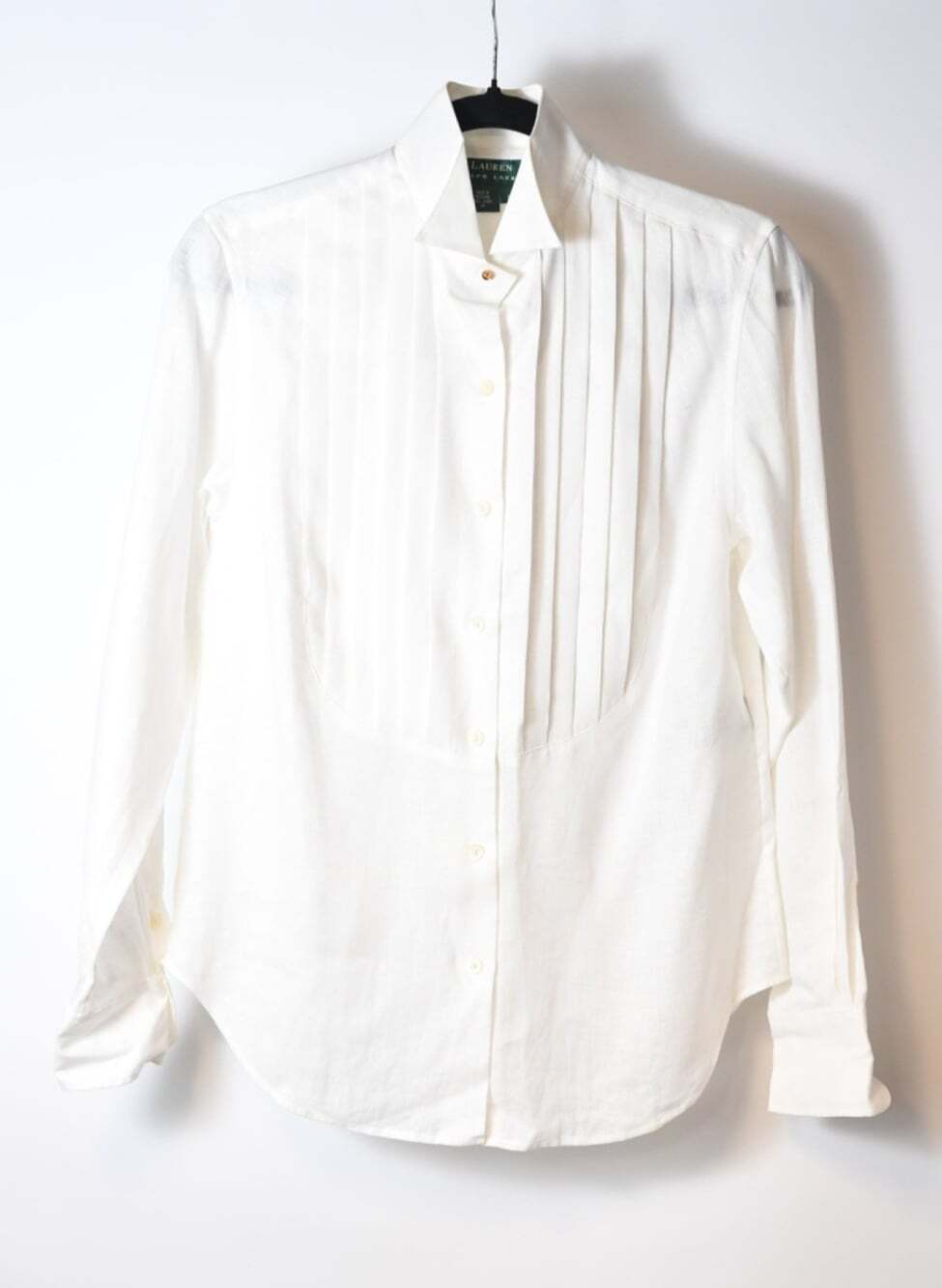 Lauren Ralph Lauren Vintage White Cotton Pleated Bib Tuxedo Shirt Size 6